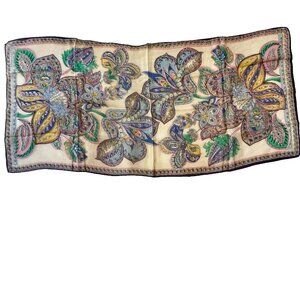 Vintage Scarf Wrap Acetate Chiffon 17" X 38" Mandala Lotus Flower Paisley Blue